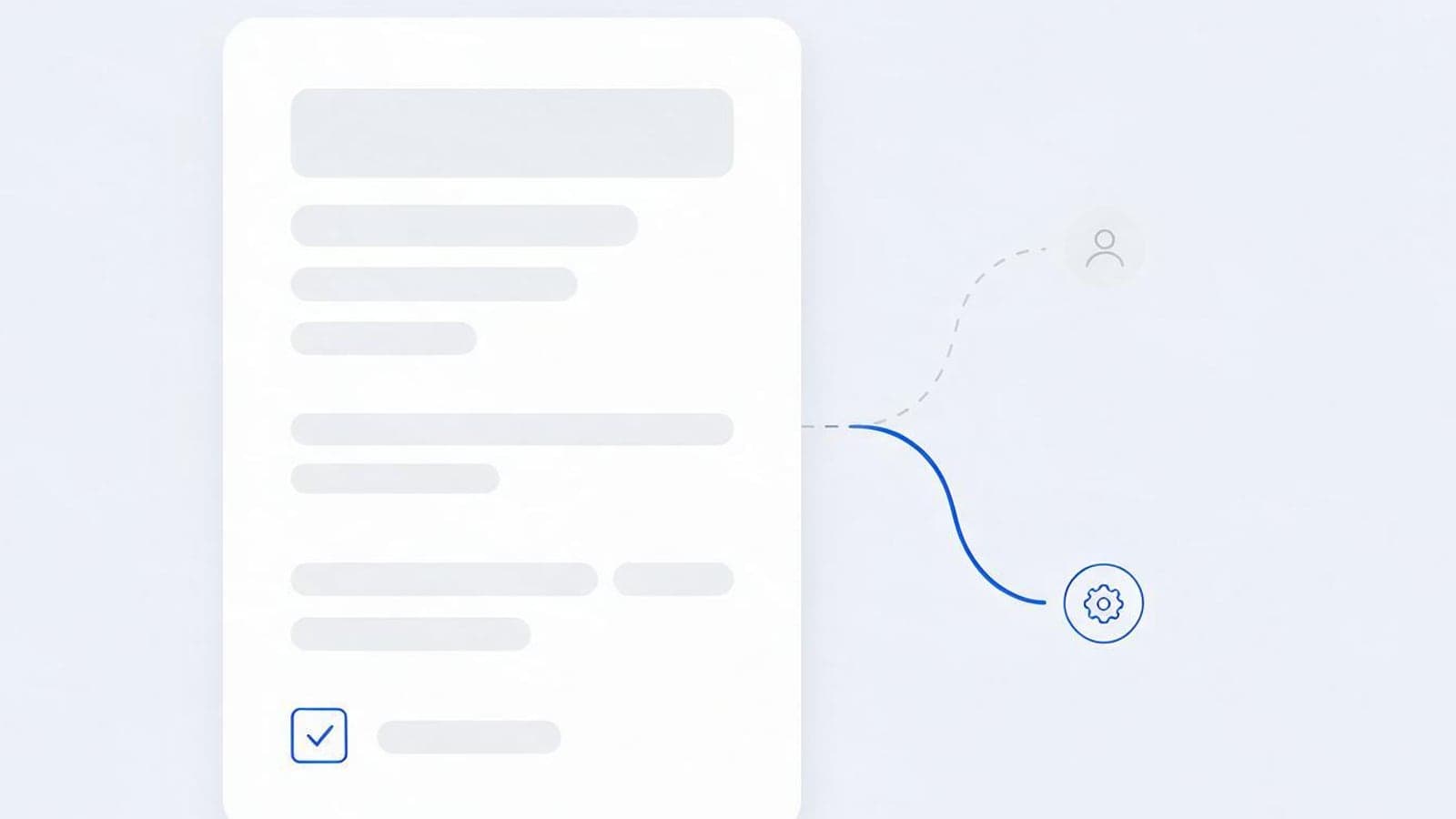 Illustration of an application form with a consent checkbox beside a branching path, one route marked with a blue indicator